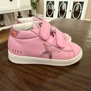 Golden Goose Girls June High Top Sneakers Pink Star Leather Shoes Size 8/25